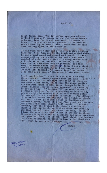 Hunter S. Thompson Letter Signed ''Thompson'' -- ''...It was decent sitting there with...my kid running around like a little animal in the sun...''
